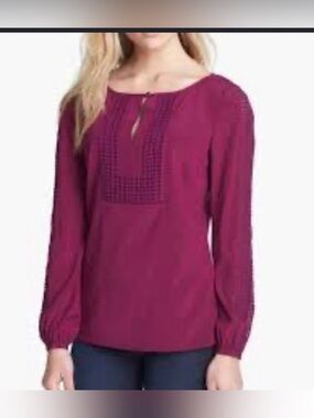 Tory Burch Magenta Embroidered Peasant Blouse